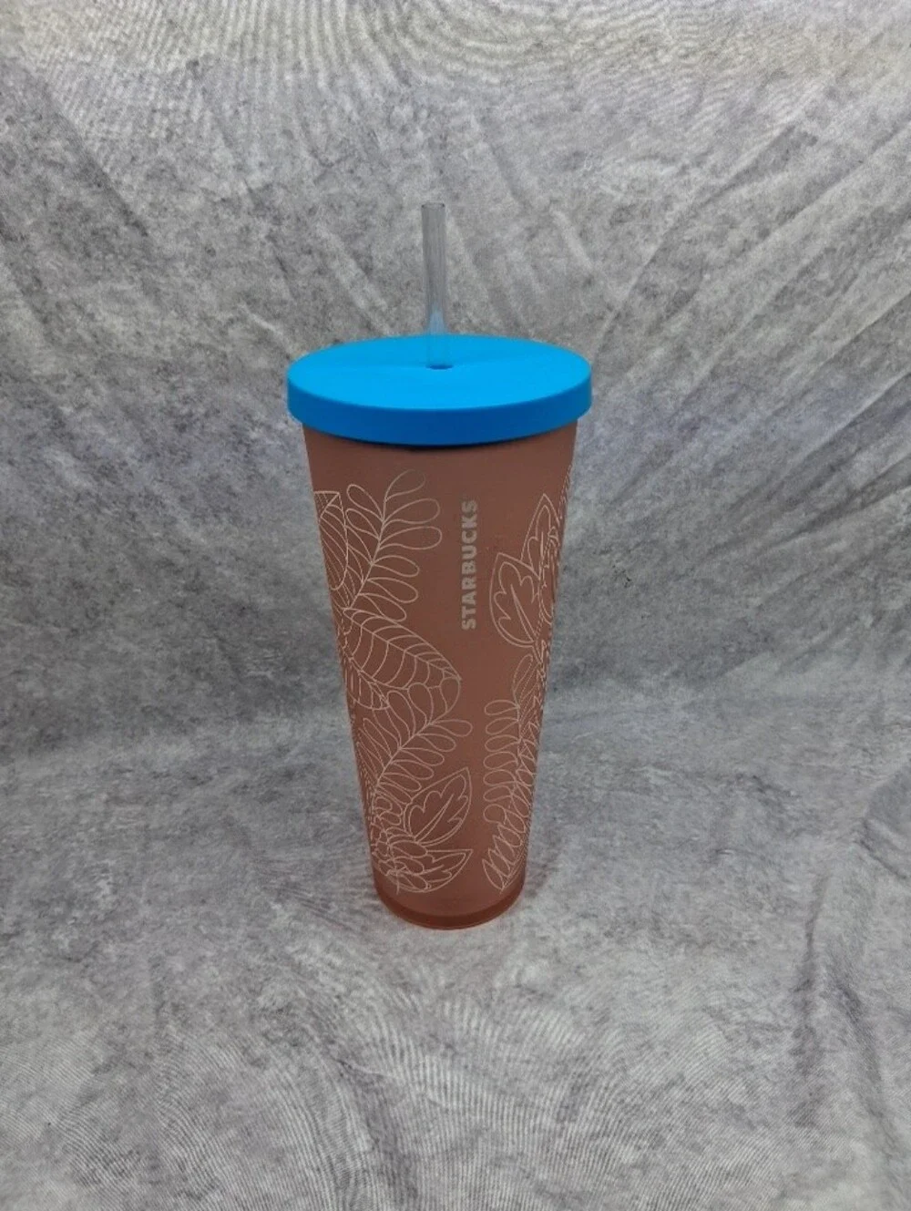 Starbucks Summer 2017 Cold Tumbler - 24oz - Venti Coral Blue Rainforest Leaves